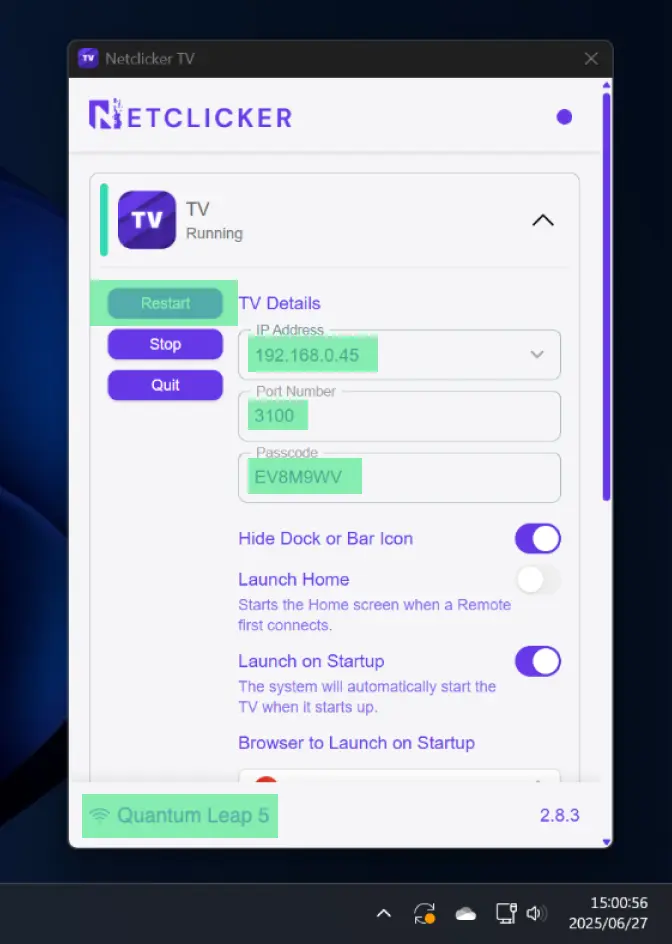 打开NetClicker TV>设置
